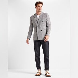 NWT Slim Black & White Houndstooth Linen Blazer Size 38S